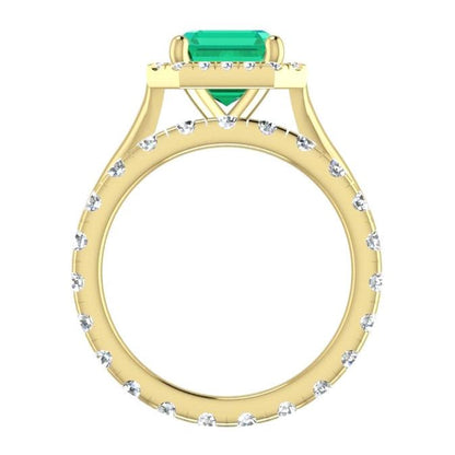 5 Ct Halo Green Emerald Ring Set