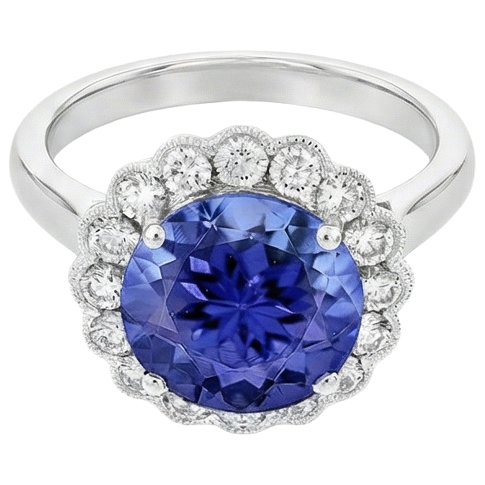 5.00 Carats Prong Set Tanzanite With Natural Earth Mined Diamonds Wedding Ring White