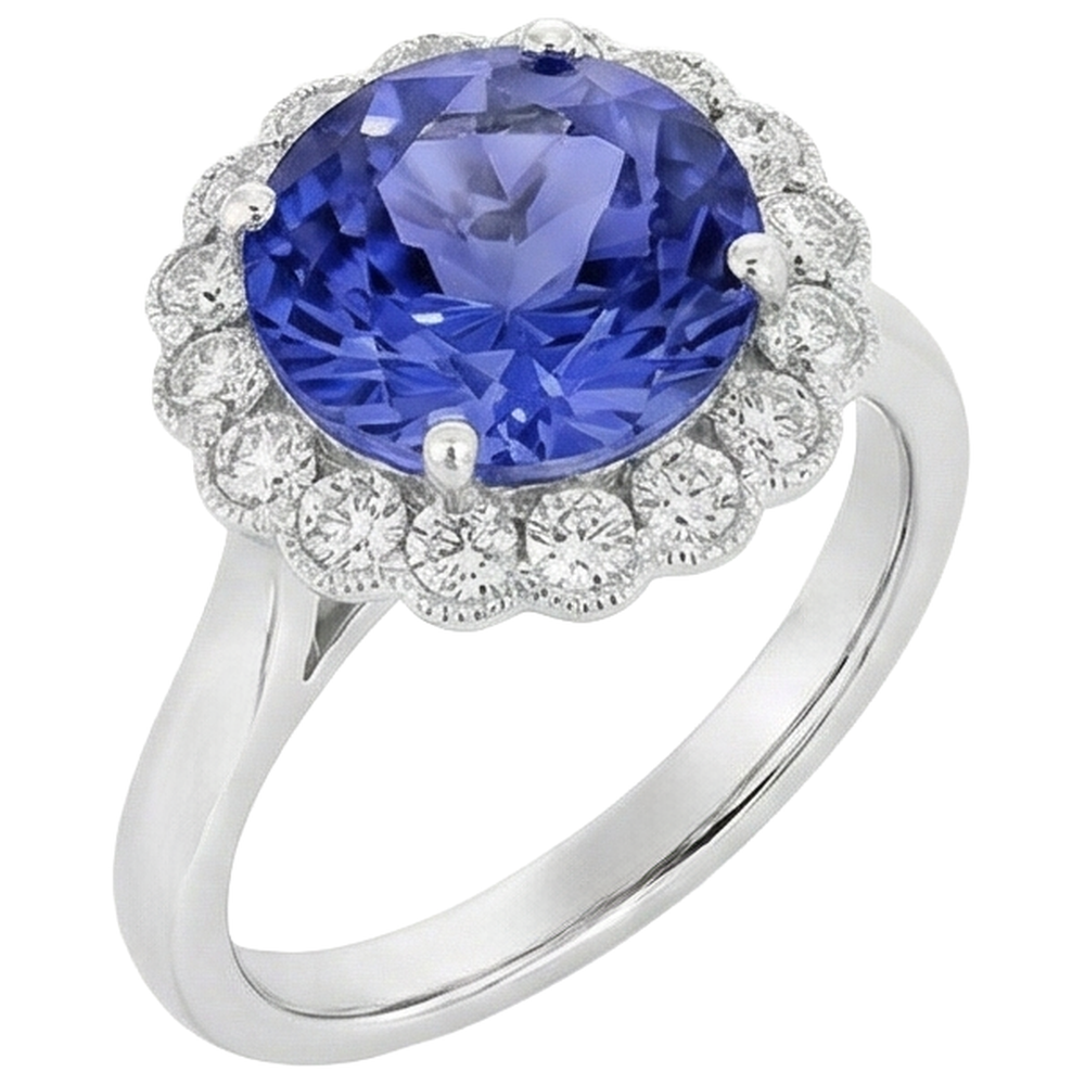 5.00 Carats Prong Set Tanzanite With Natural Earth Mined Diamonds Wedding Ring White