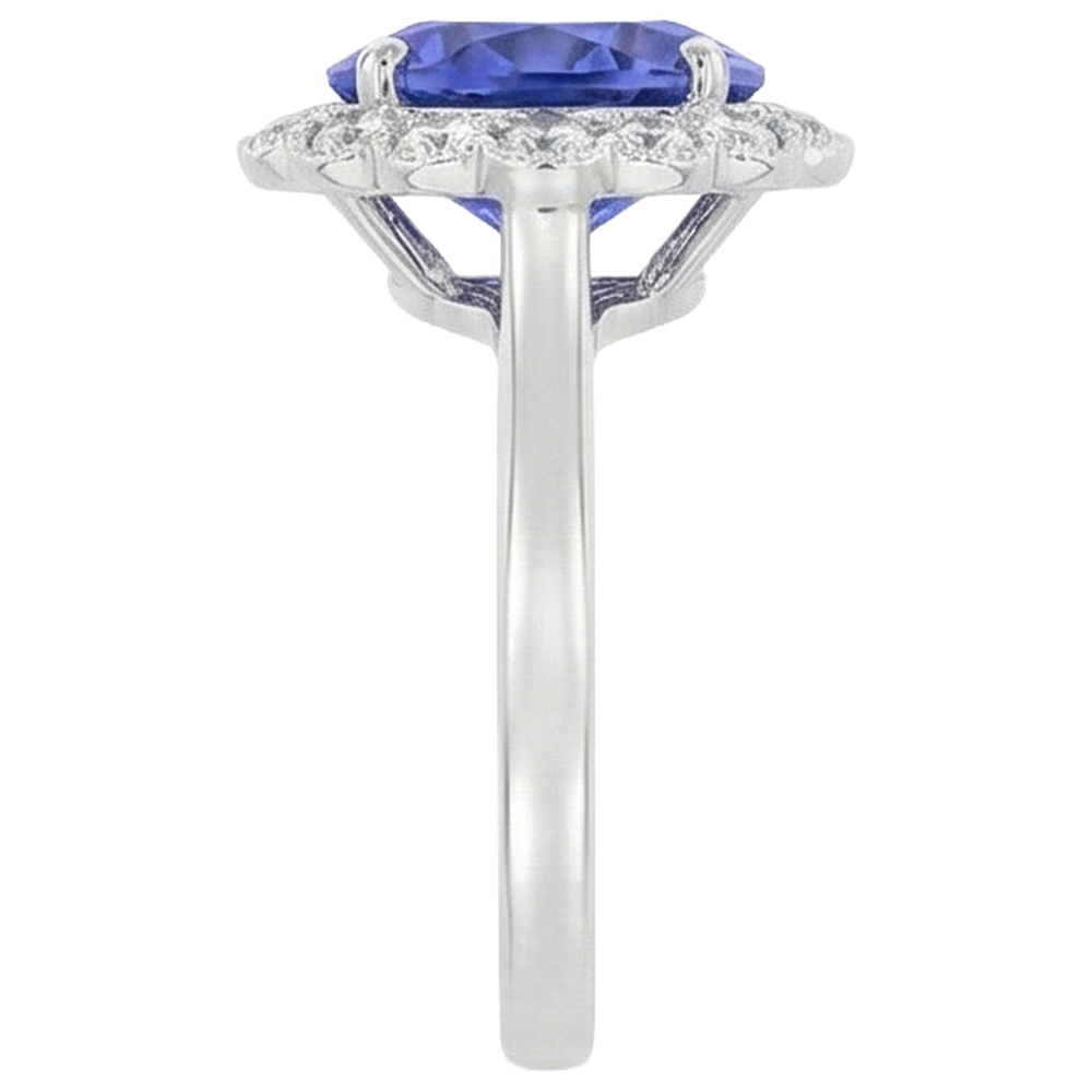 5.00 Carats Prong Set Tanzanite With Natural Earth Mined Diamonds Wedding Ring White