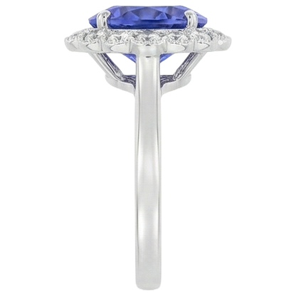 5.00 Carats Prong Set Tanzanite With Natural Earth Mined Diamonds Wedding Ring White