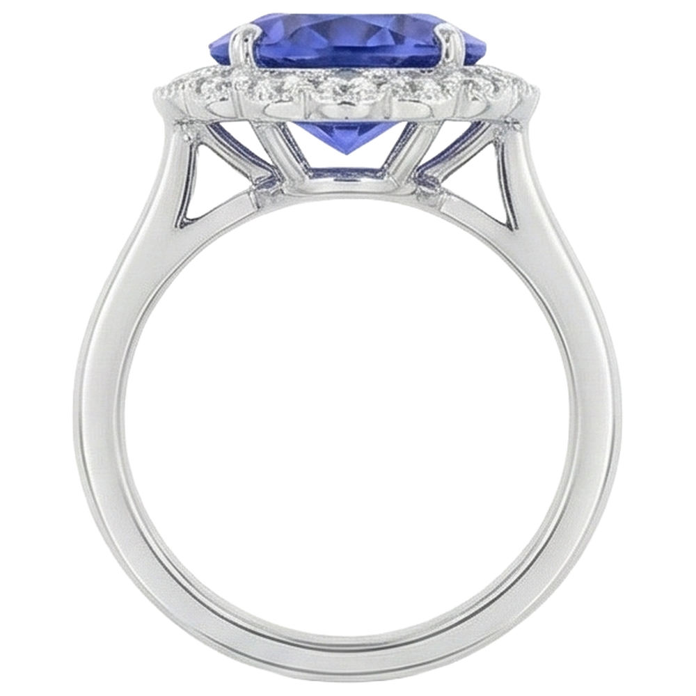5.00 Carats Prong Set Tanzanite With Natural Earth Mined Diamonds Wedding Ring White