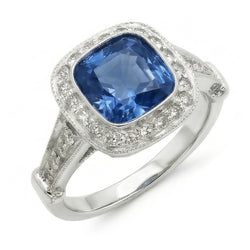 5.01 Carats Blue Sapphire Cushion Halo Natural Earth Mined Diamond Ring Jewelry