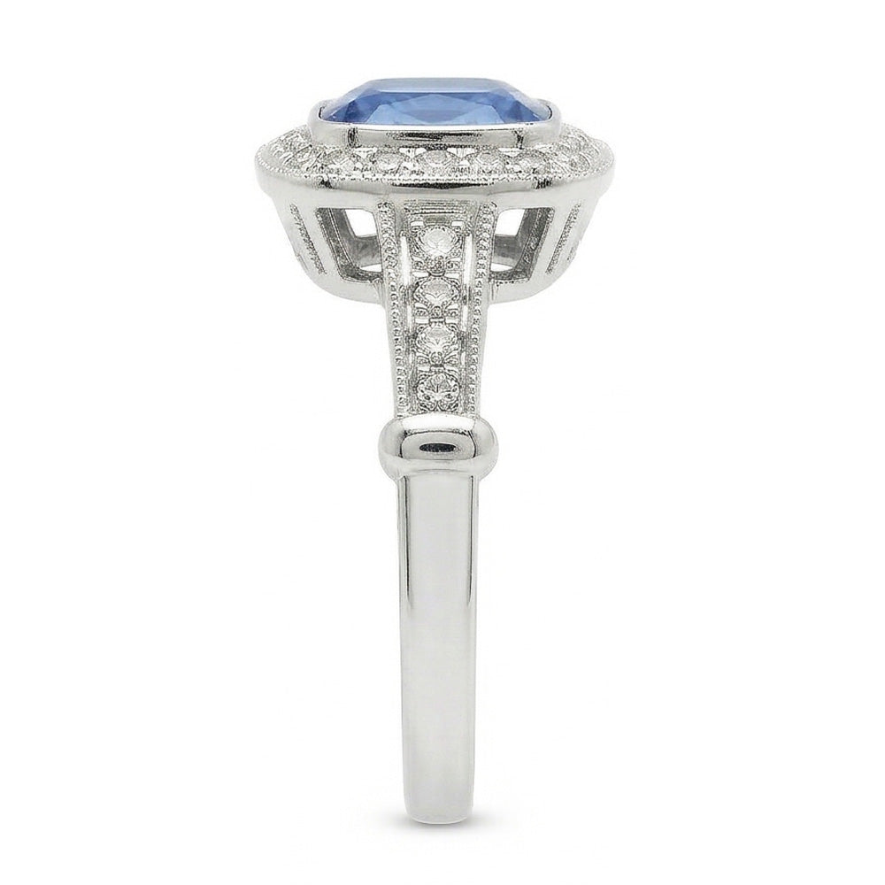 5.01 Carats Blue Sapphire Cushion Halo Natural Earth Mined Diamond Ring Jewelry