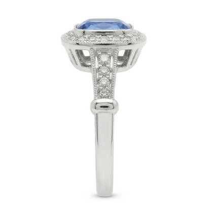 5.01 Carats Blue Sapphire Cushion Halo Natural Earth Mined Diamond Ring Jewelry