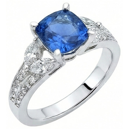 5.10 Ct Ceylon Blue Sapphire And Natural Earth Mined Diamonds Ring White Gold 14K