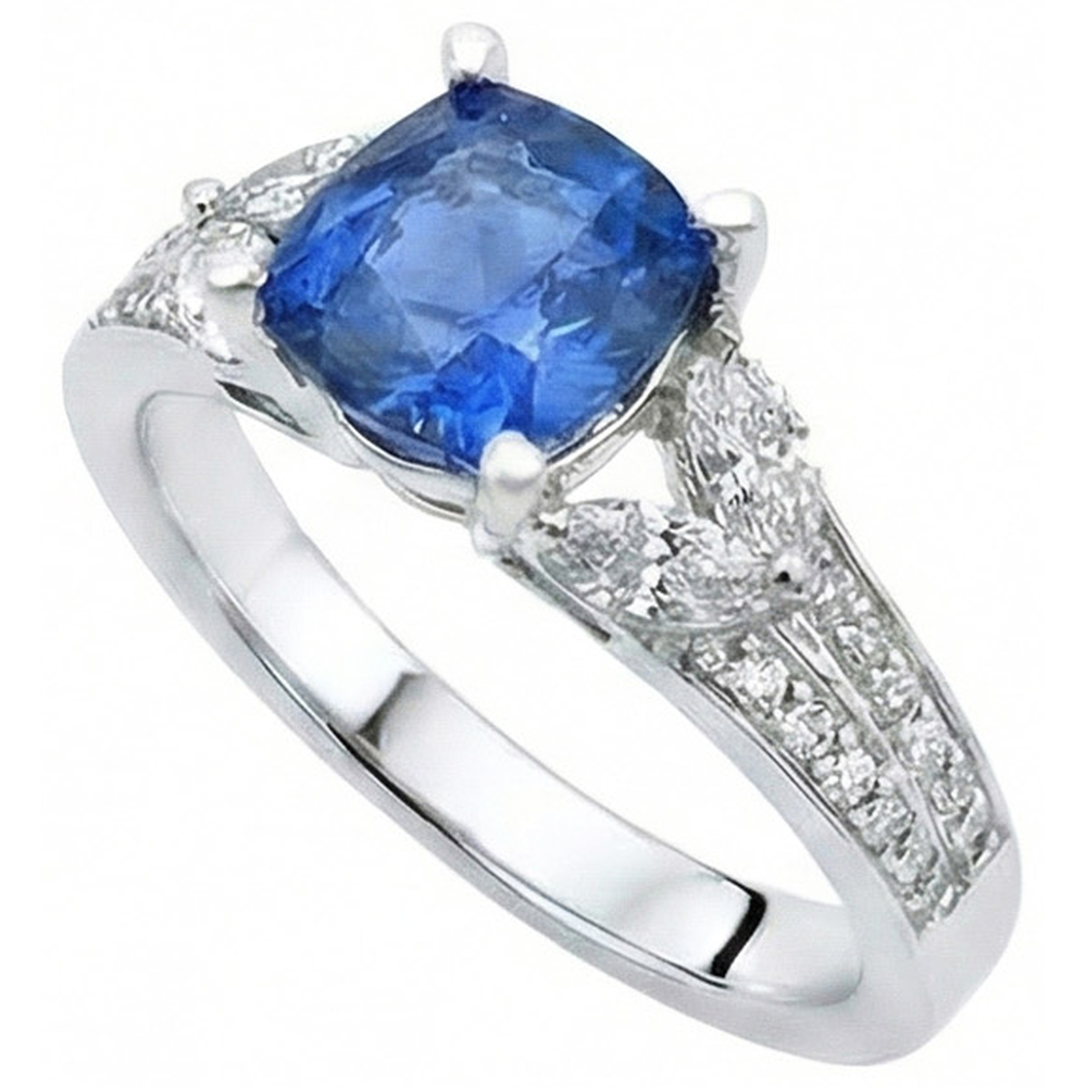 5.10 Ct Ceylon Blue Sapphire And Natural Earth Mined Diamonds Ring White Gold 14K