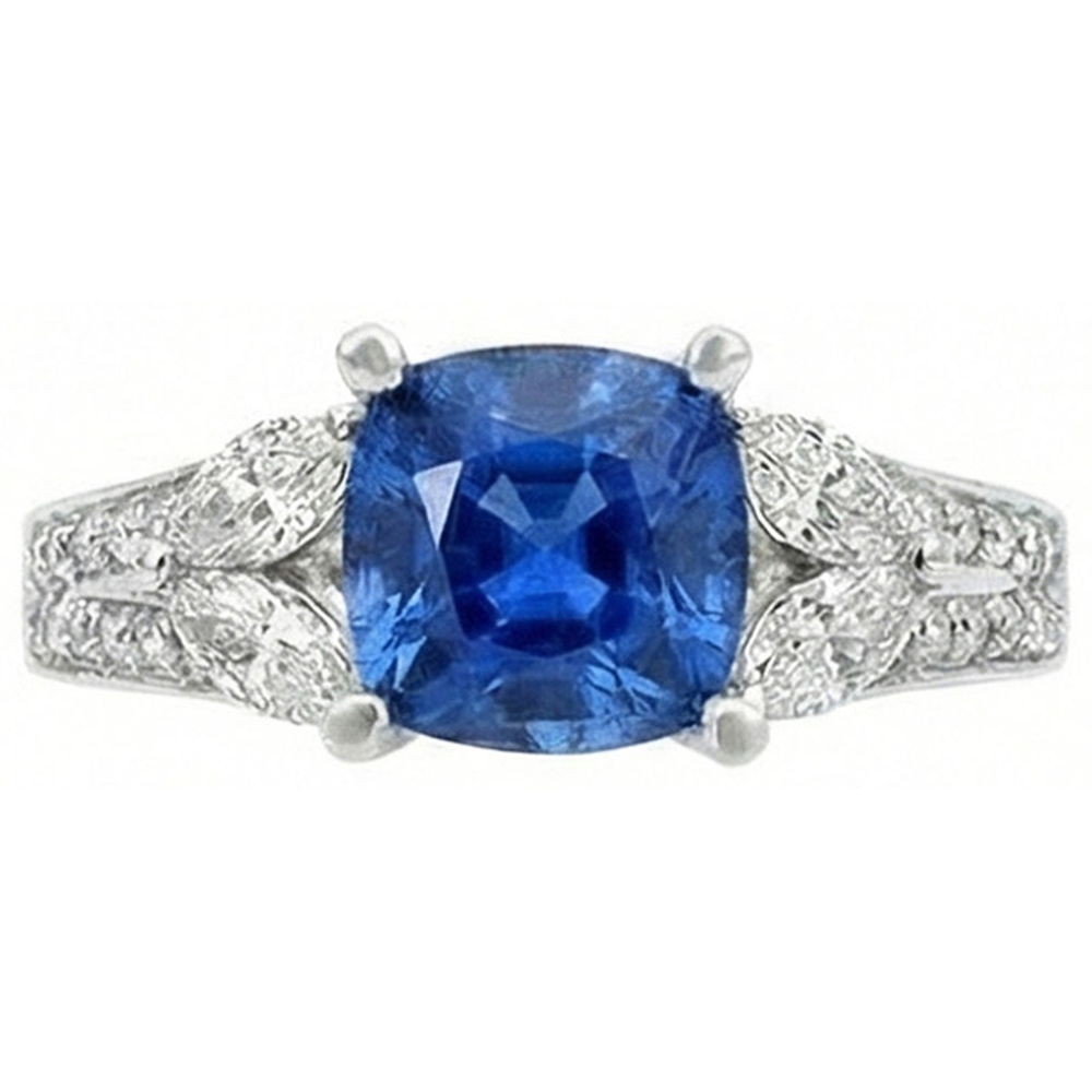 5.10 Ct Ceylon Blue Sapphire And Natural Earth Mined Diamonds Ring White Gold 14K
