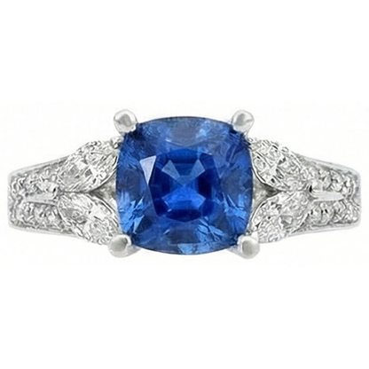 5.10 Ct Ceylon Blue Sapphire And Natural Earth Mined Diamonds Ring White Gold 14K