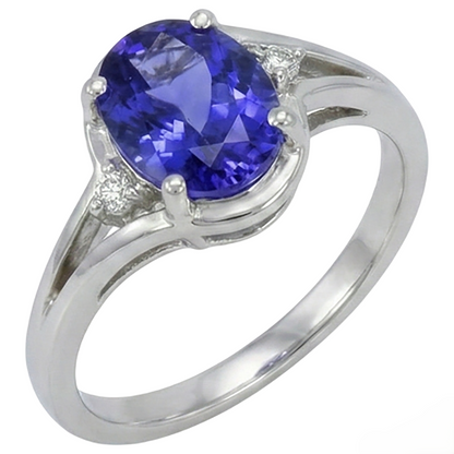 5.10 Ct Oval Cut Tanzanite Ring With Natural Earth Mined Diamond Jewelry White Gold 14K