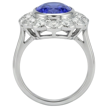 5.15 Ct Oval Bezel Set Tanzanite With Natural Earth Mined Diamonds Ring 14K White Gold