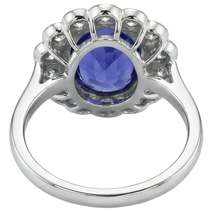 5.15 Ct Oval Bezel Set Tanzanite With Natural Earth Mined Diamonds Ring 14K White Gold