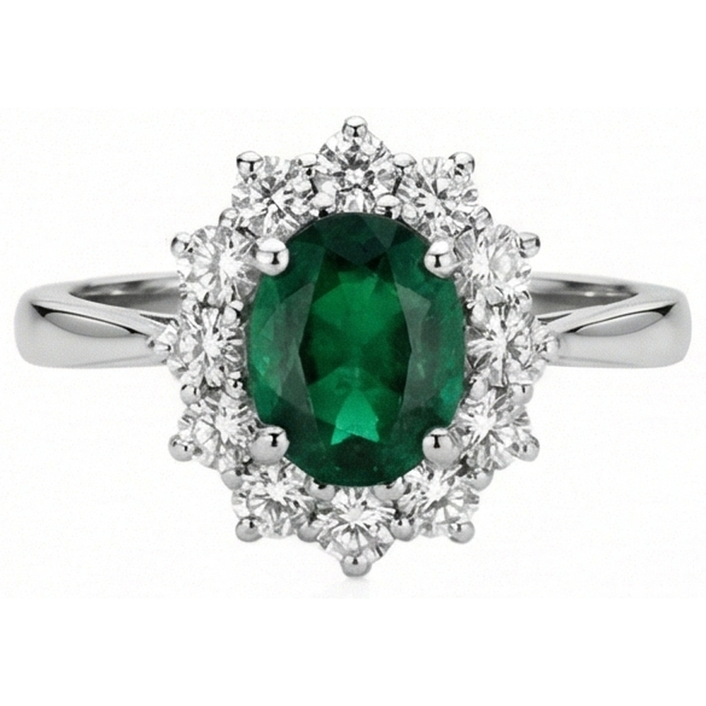 5.25 Carats Green Emerald GIA And Natural Earth Mined Diamonds Engagement Ring White Gold 14K