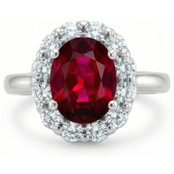 5.25 Carats Ruby With Halo Natural Earth Mined Diamond Wedding Ring White Gold 14K