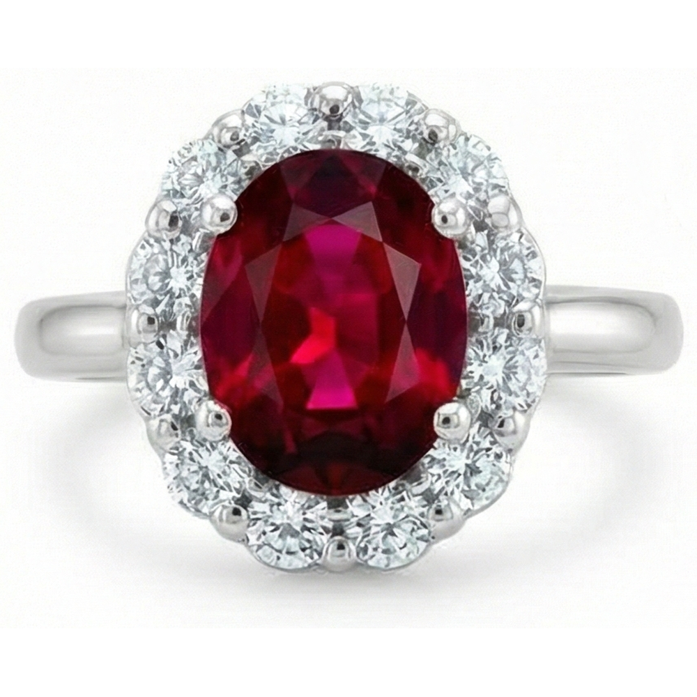 5.25 Carats Ruby With Halo Natural Earth Mined Diamond Wedding Ring White Gold 14K