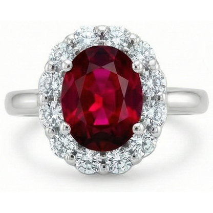 5.25 Carats Ruby With Halo Natural Earth Mined Diamond Wedding Ring White Gold 14K