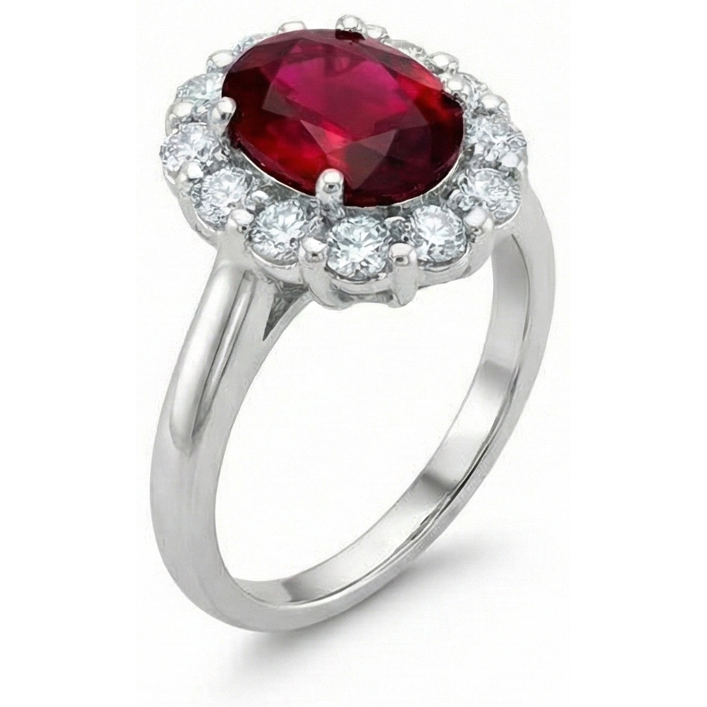 5.25 Carats Ruby With Halo Natural Earth Mined Diamond Wedding Ring White Gold 14K