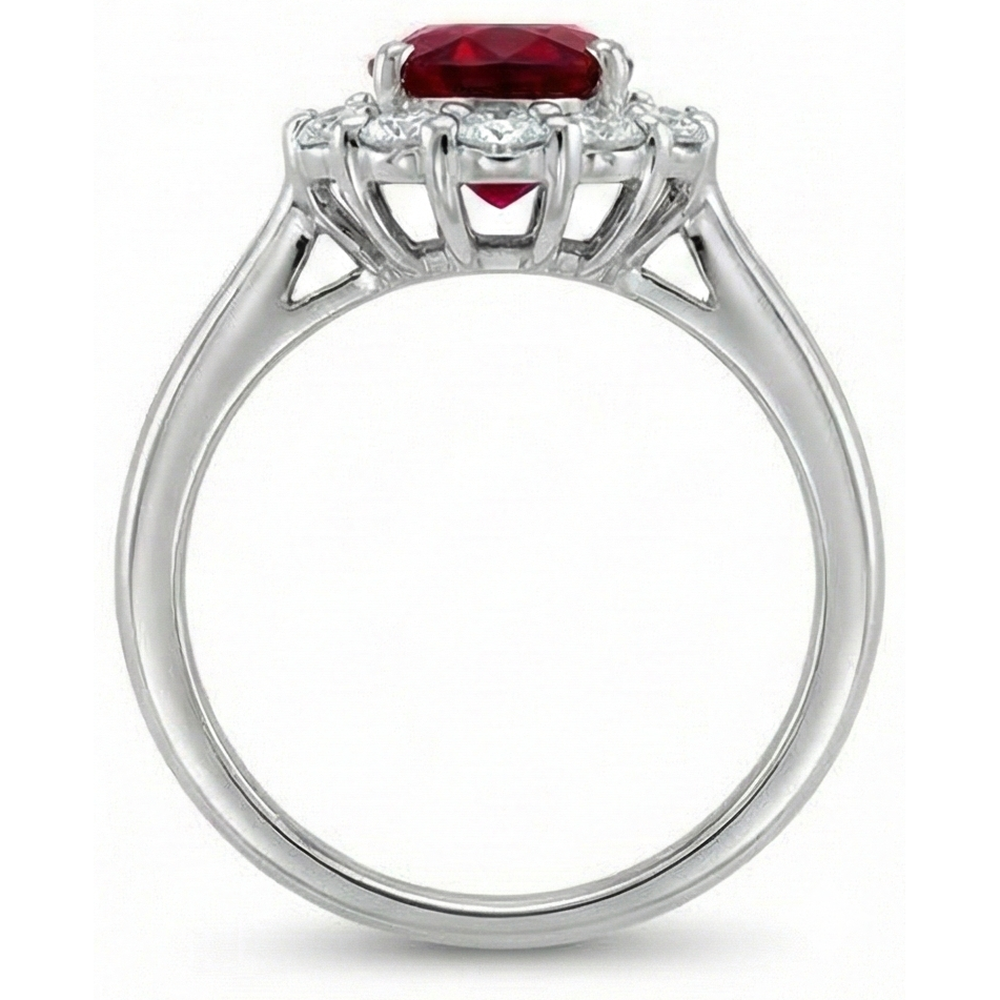 5.25 Carats Ruby With Halo Natural Earth Mined Diamond Wedding Ring White Gold 14K