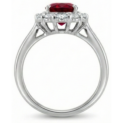 5.25 Carats Ruby With Halo Natural Earth Mined Diamond Wedding Ring White Gold 14K