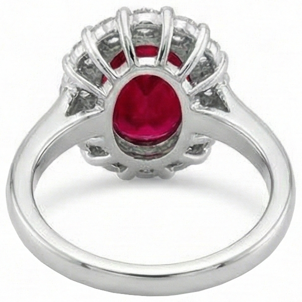 5.25 Carats Ruby With Halo Natural Earth Mined Diamond Wedding Ring White Gold 14K