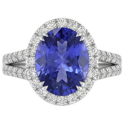 5.25 Ct Blue Tanzanite And Natural Earth Mined Diamonds Ring 14K White Gold