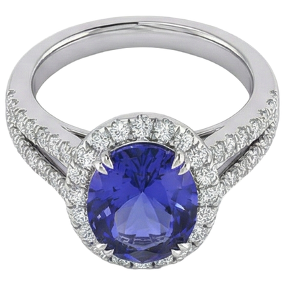 5.25 Ct Blue Tanzanite And Natural Earth Mined Diamonds Ring 14K White Gold