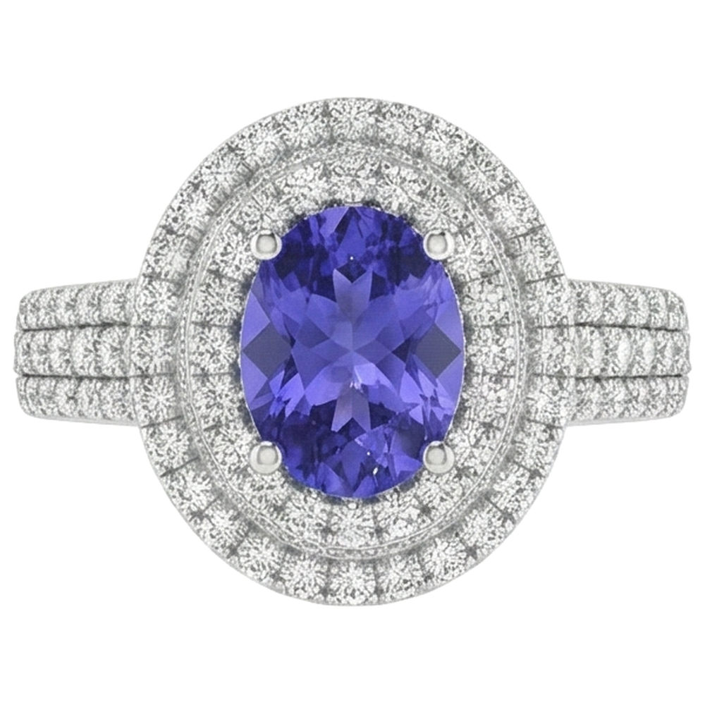 5.25 Ct Blue Tanzanite Halo Natural Earth Mined Diamonds Ring White Gold 14K