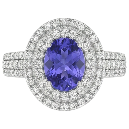 5.25 Ct Blue Tanzanite Halo Natural Earth Mined Diamonds Ring White Gold 14K