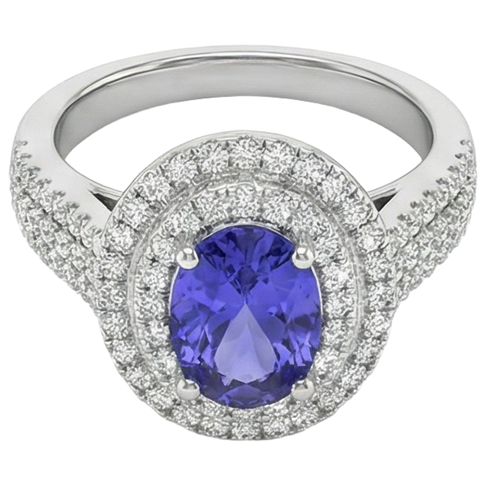 5.25 Ct Blue Tanzanite Halo Natural Earth Mined Diamonds Ring White Gold 14K