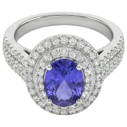 5.25 Ct Blue Tanzanite Halo Natural Earth Mined Diamonds Ring White Gold 14K