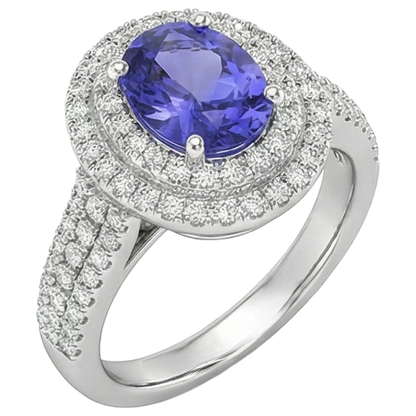 5.25 Ct Blue Tanzanite Halo Natural Earth Mined Diamonds Ring White Gold 14K