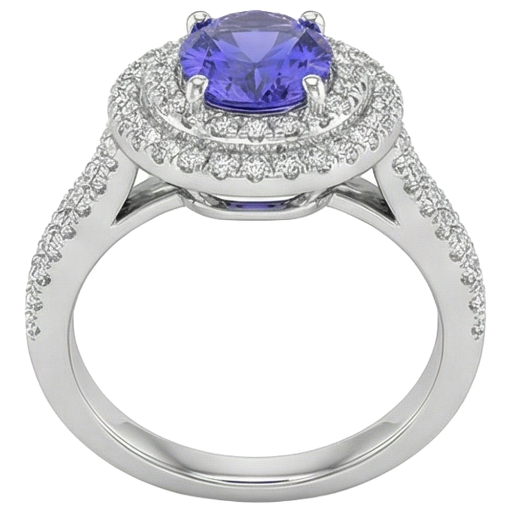 5.25 Ct Blue Tanzanite Halo Natural Earth Mined Diamonds Ring White Gold 14K