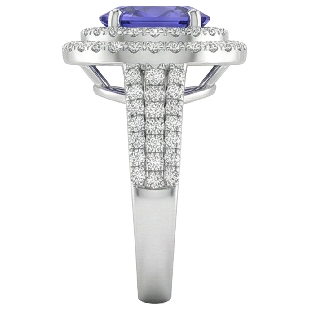 5.25 Ct Blue Tanzanite Halo Natural Earth Mined Diamonds Ring White Gold 14K