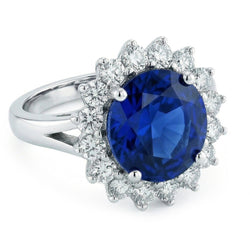 5.25 Ct. Ceylon Blue Sapphire Round Natural Earth Mined Diamond Ring 14K WG
