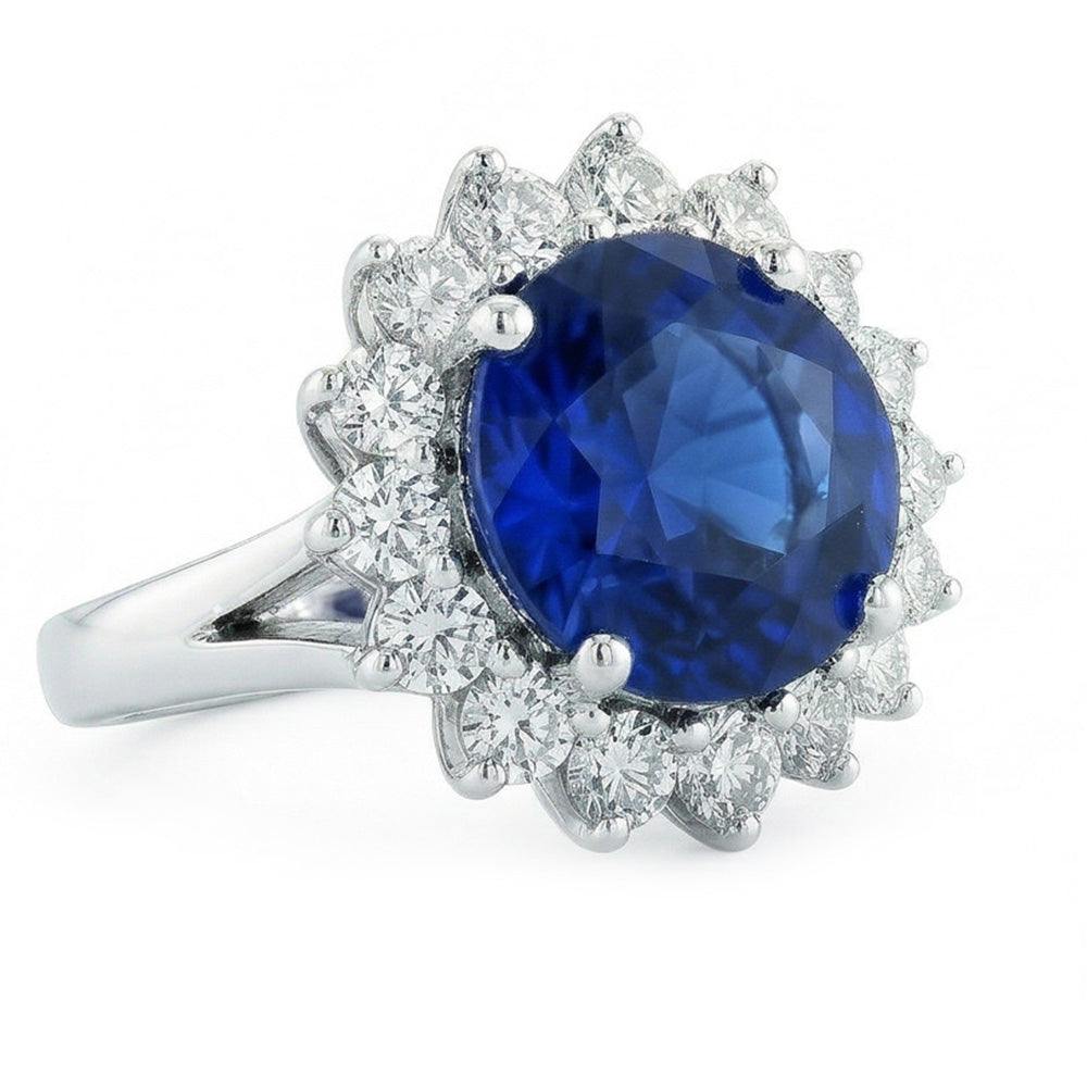 5.25 Ct. Ceylon Blue Sapphire Round Natural Earth Mined Diamond Ring 14K WG