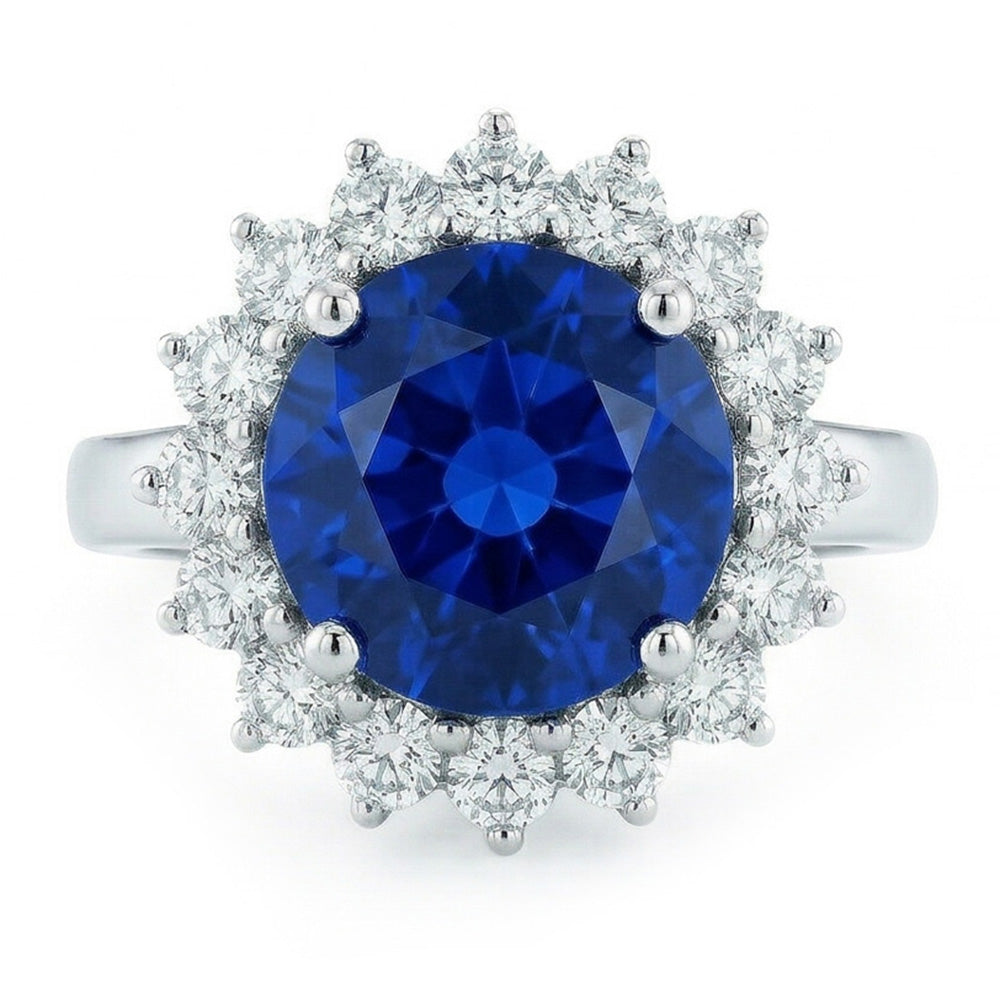 5.25 Ct. Ceylon Blue Sapphire Round Natural Earth Mined Diamond Ring 14K WG