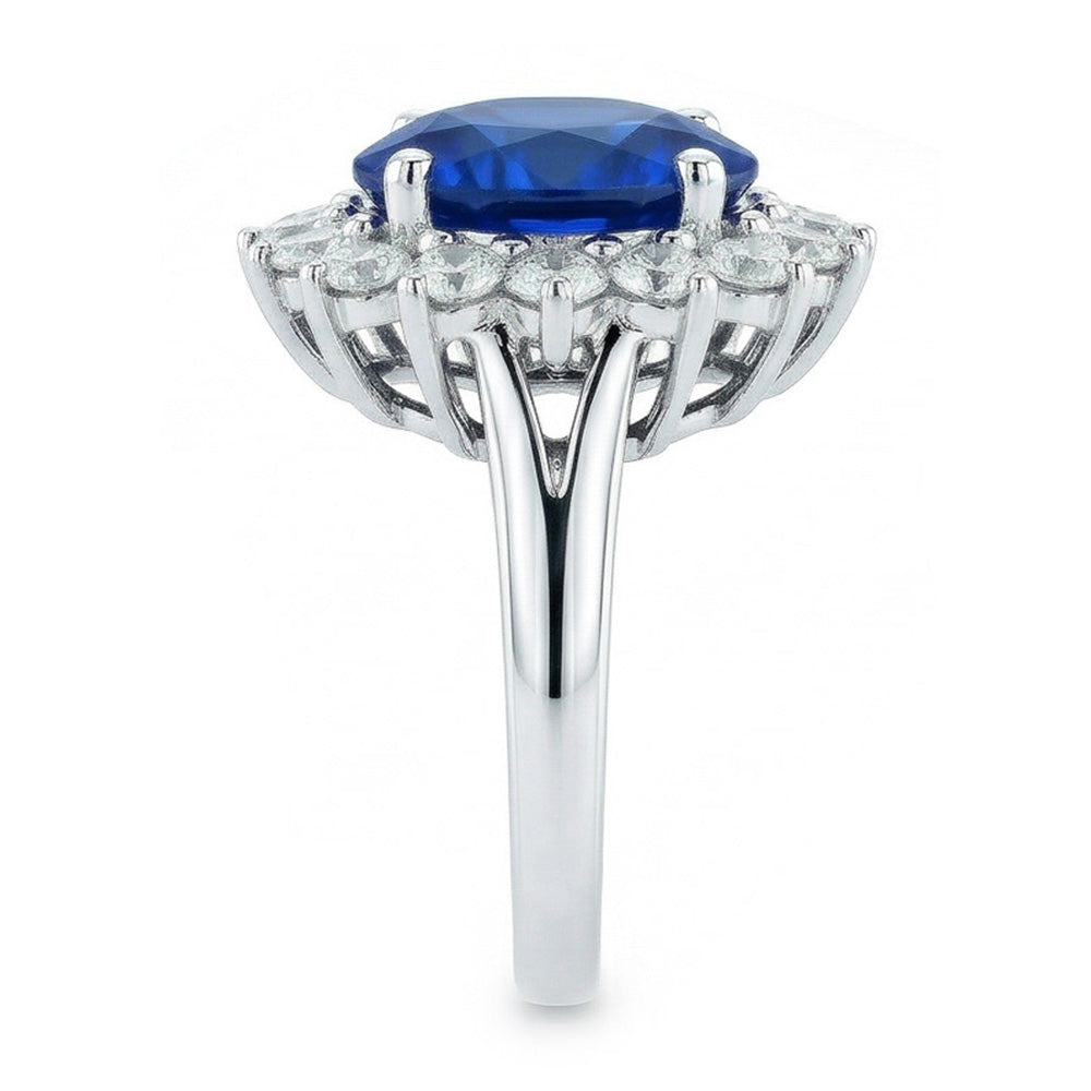 5.25 Ct. Ceylon Blue Sapphire Round Natural Earth Mined Diamond Ring 14K WG