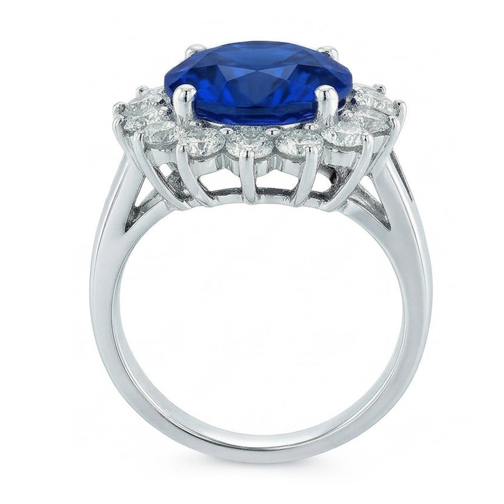 5.25 Ct. Ceylon Blue Sapphire Round Natural Earth Mined Diamond Ring 14K WG