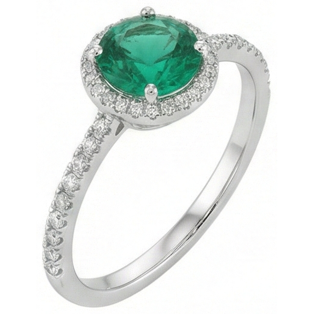 5.25 Ct Green Emerald With Natural Earth Mined Diamond Ring White Gold 14K