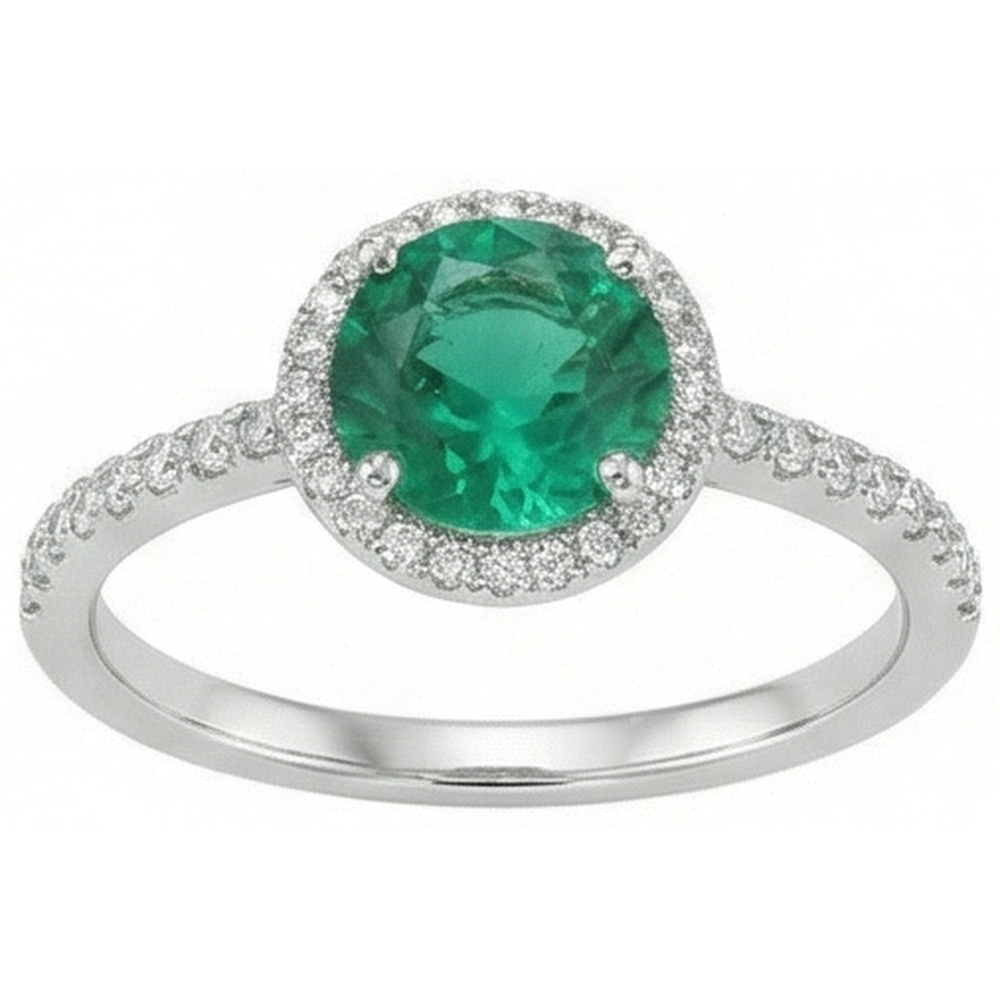 5.25 Ct Green Emerald With Natural Earth Mined Diamond Ring White Gold 14K