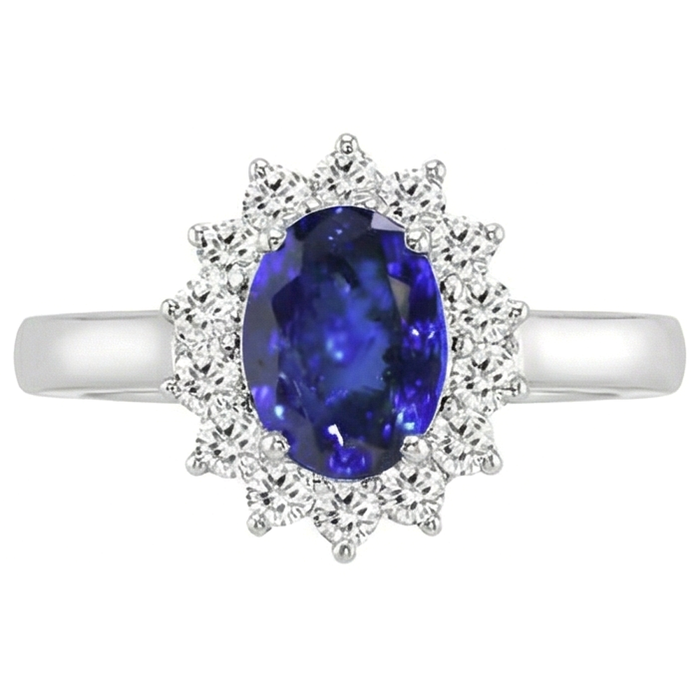 5.30 Carats Tanzanite Oval Natural Earth Mined Diamonds Ring White Gold 14K New