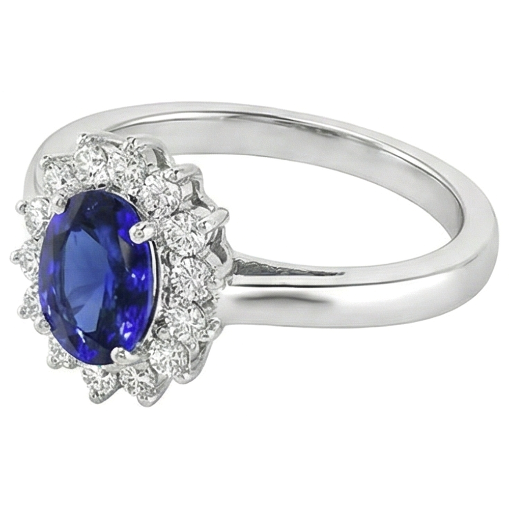 5.30 Carats Tanzanite Oval Natural Earth Mined Diamonds Ring White Gold 14K New