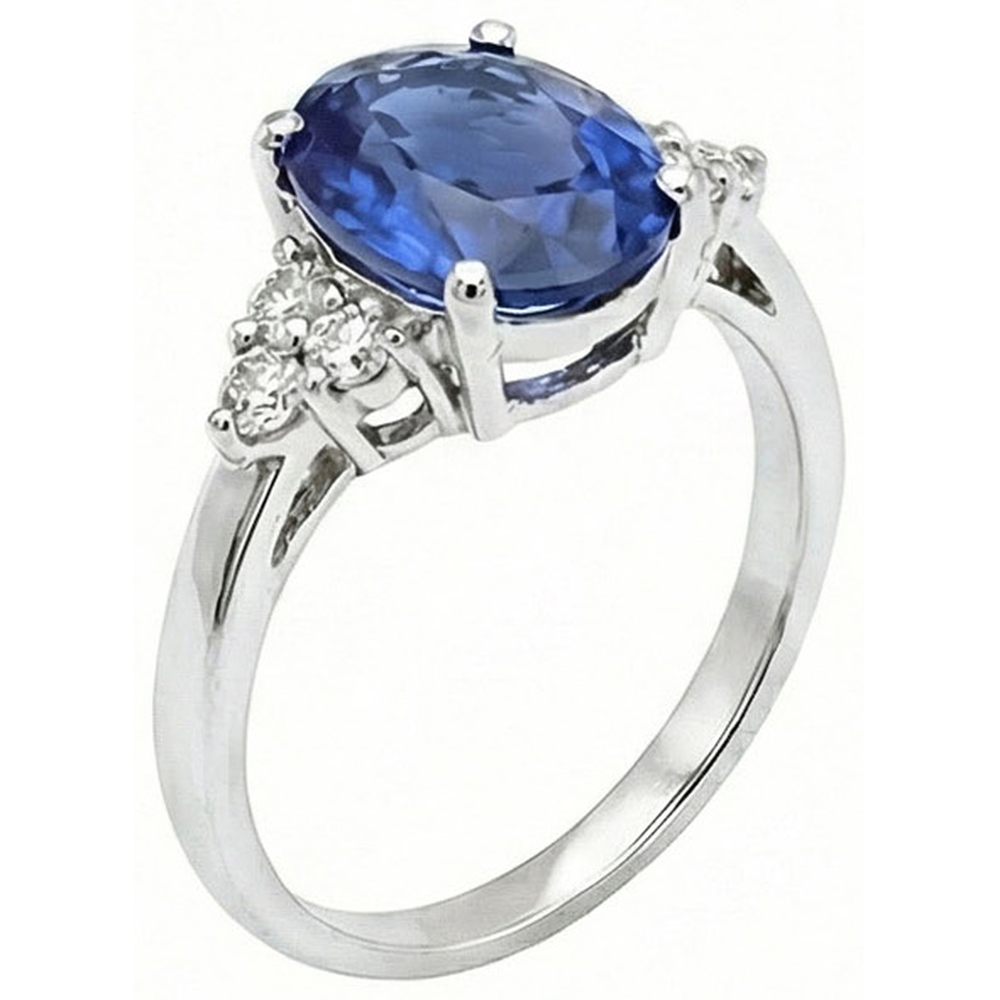 5.30 Ct Oval Sri Lankan Sapphire Natural Earth Mined Diamond Ring White Gold 14K
