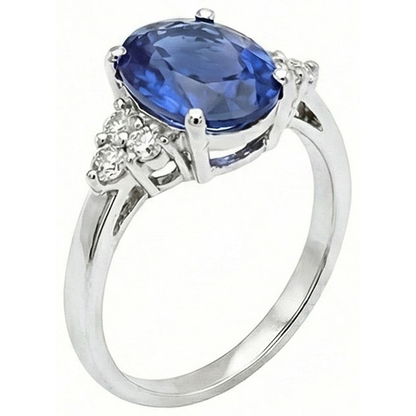 5.30 Ct Oval Sri Lankan Sapphire Natural Earth Mined Diamond Ring White Gold 14K
