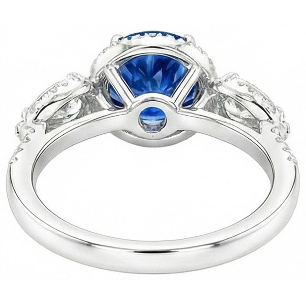 5.30 Ct Pear And Round Ceylon Sapphire Natural Earth Mined Diamonds Ring White Gold 14K