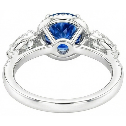 5.30 Ct Pear And Round Ceylon Sapphire Natural Earth Mined Diamonds Ring White Gold 14K