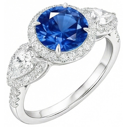 5.30 Ct Pear And Round Ceylon Sapphire Natural Earth Mined Diamonds Ring White Gold 14K