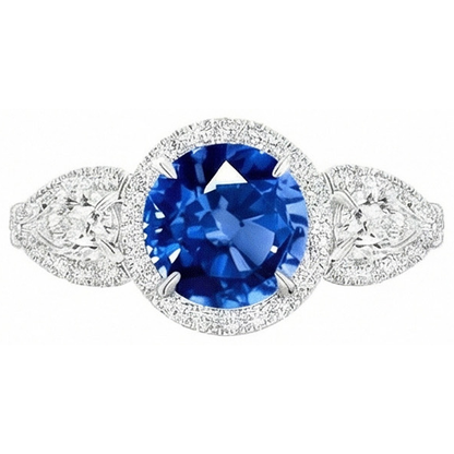 5.30 Ct Pear And Round Ceylon Sapphire Natural Earth Mined Diamonds Ring White Gold 14K