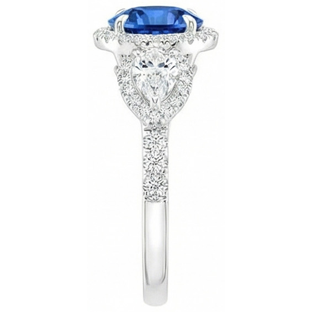 5.30 Ct Pear And Round Ceylon Sapphire Natural Earth Mined Diamonds Ring White Gold 14K