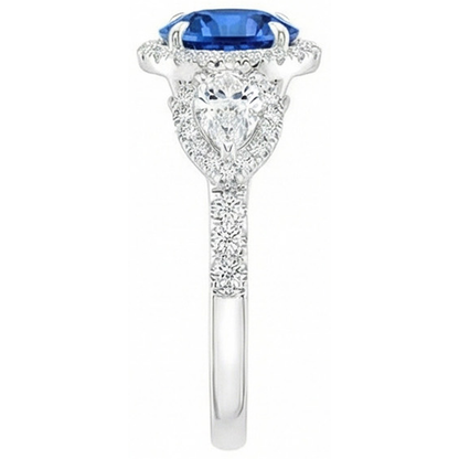 5.30 Ct Pear And Round Ceylon Sapphire Natural Earth Mined Diamonds Ring White Gold 14K